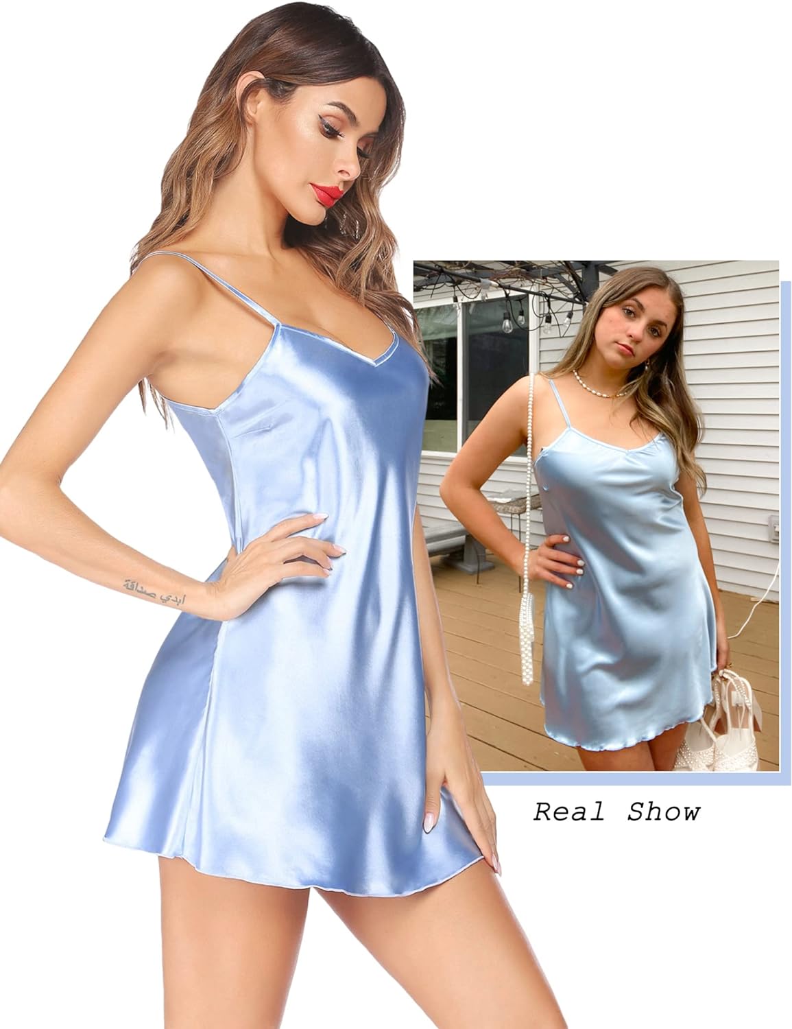 Avidlove Women Sleepwear Satin Nightgown Babydoll Lingerie Dress Mini